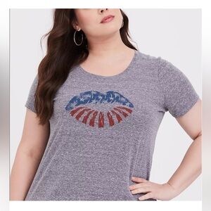 Torrid Heathered Grey Lips Slim Fit Crew Tee, Size 1